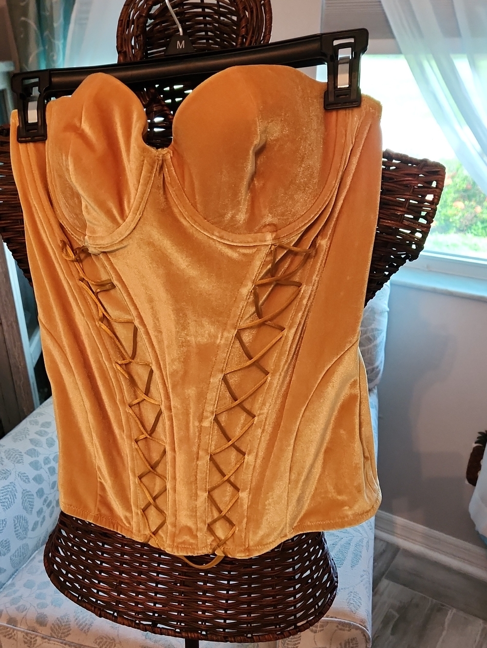 Savage X Fenty Mustard Velvet Lace-Up Bustier